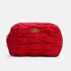 COACH Orange Boxy Cosmetic Makeup Pouch with Ruching Travel Storage